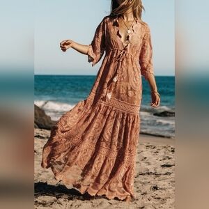 Elegant Lace Bohemian Dress in Rust